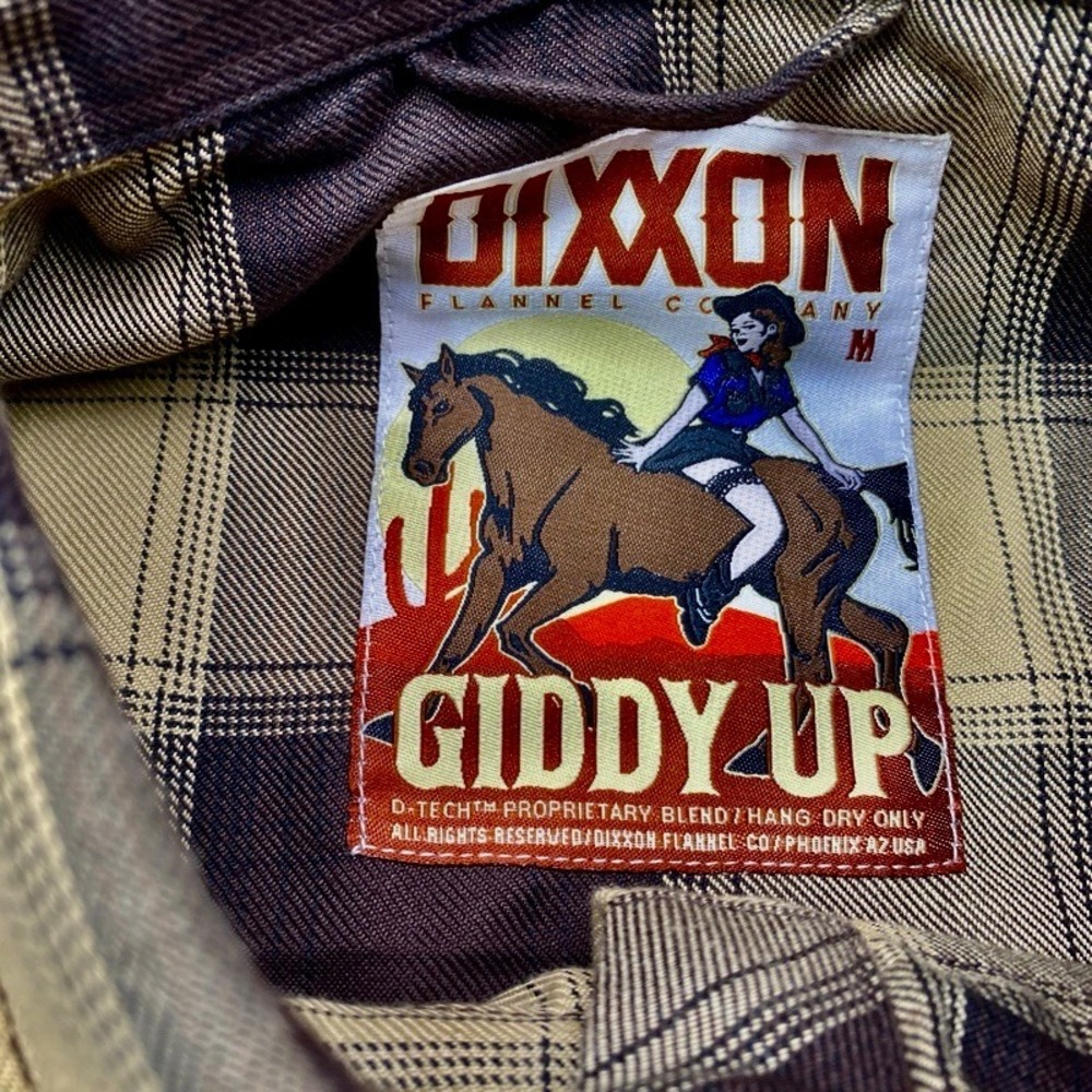 Dixxon Flannel Co Giddy Up Shirt Women Size M Brown Tan Plaid Western D-Tech